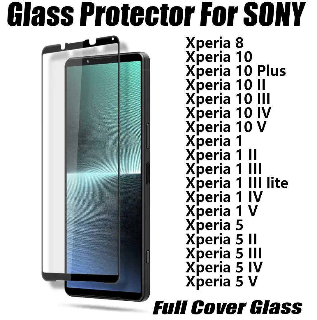 Premium fullt täckning härdad glasskärmskydd för Sony Xeria 10 1 5 Xperia10 Xperia5 Xperia101 II III IV V Xperia 8 Skärmskydd Partihandel