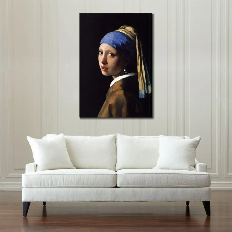 Classic Portrait by Johannes Painting The Girl with The Pearl Earring Handcrafted Canvas Art Luxury Hotels Decor