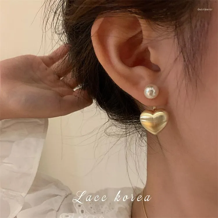 Stud Earrings Korean Fashion Jewelry 14K Gold Plated Metal Love Brushed Hook Pearl Elegant Women's Daily Work Accessories