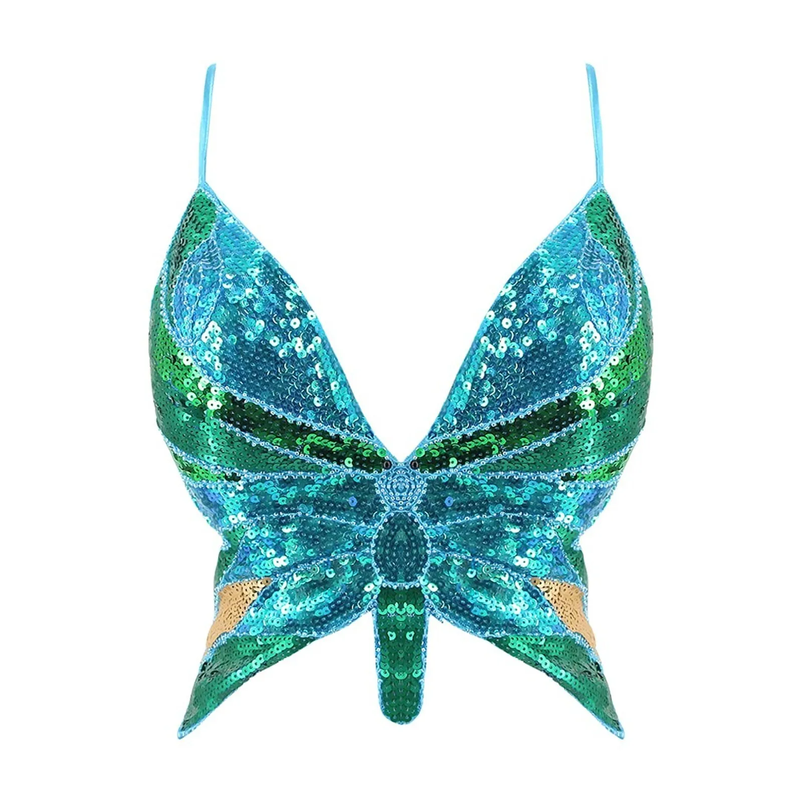 Y2K Butterfly Sequin Crop Top - Sexy Backless V Neck Tank