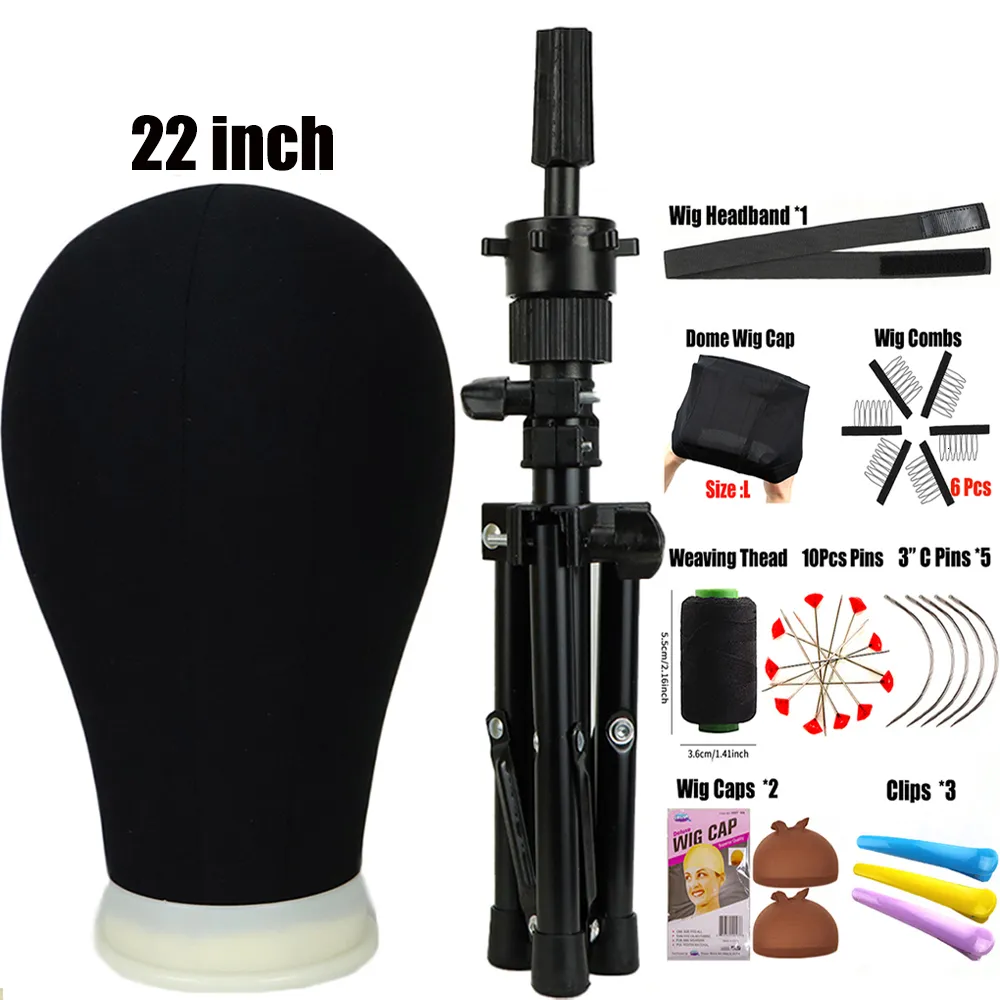 Mannequin Canvas Head with Adjustable MINI Tripod Stand for Wigs DIY Making  Salon Display- T-Pins and C-Pins Included (21 Inch, Beige)