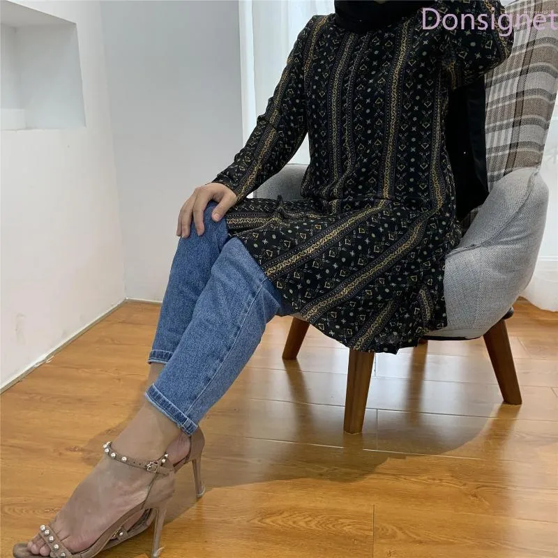 Etnische Kleding Donsignet Moslim Vrouwen Mode Dames Shirt Arabische Ramadan Dubbele Zak Blouses Shirts Lange Mouw