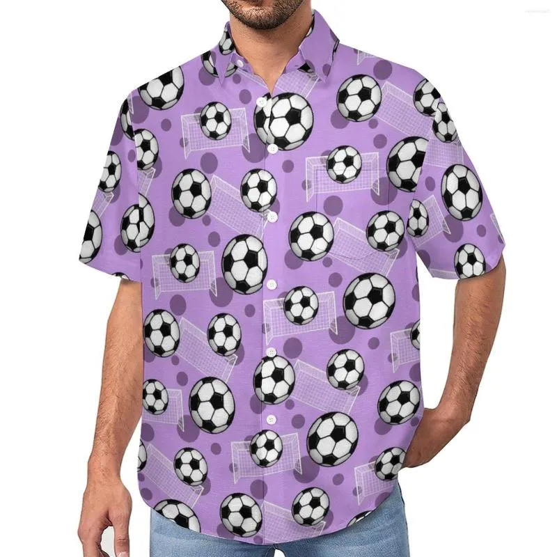 Men's Casual Shirts Soccer Ball Goal Purple Beach Shirt Hawaiian Y2K Blouses Male Graphic Big Size