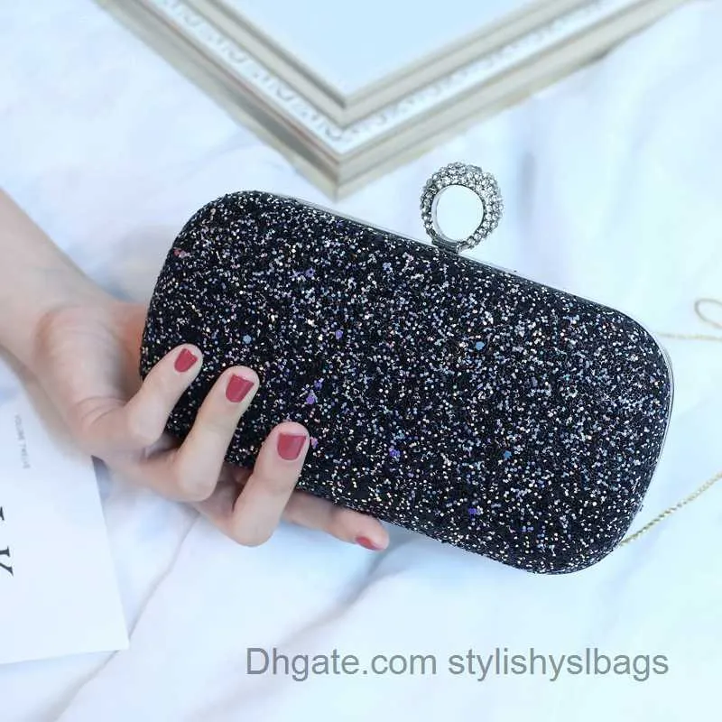 Sacs à bandoulière soirée noir pochette sac à main femmes diamant paillettes sacs à main 2022 mariage luxe concepteur téléphone sac bandoulière épaule pour dames