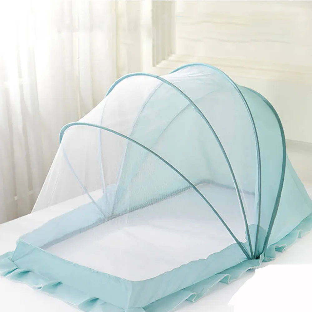 Crib Netting Baby Mosquito siatka dziecięce łóżko dla niemowląt Przenośne składanie i matę macierzystą namiot różowy niebieski letni łóżko dla dzieci sleka netto 230609