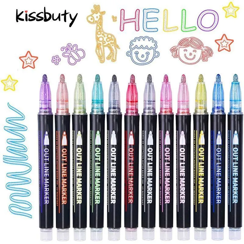 Маркеры 812 цветов набросок краски маркер блеск ручка двойной линии арт -ручки.