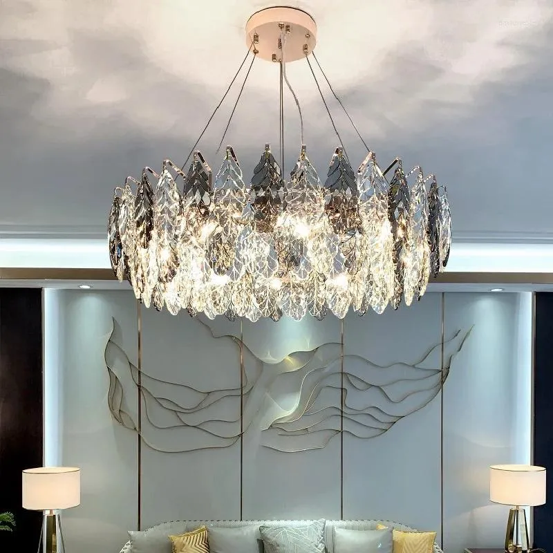 Lustres lumière luxe salon lustre en cristal post-moderne minimaliste salle à manger forme de feuille Villa chambre lampe