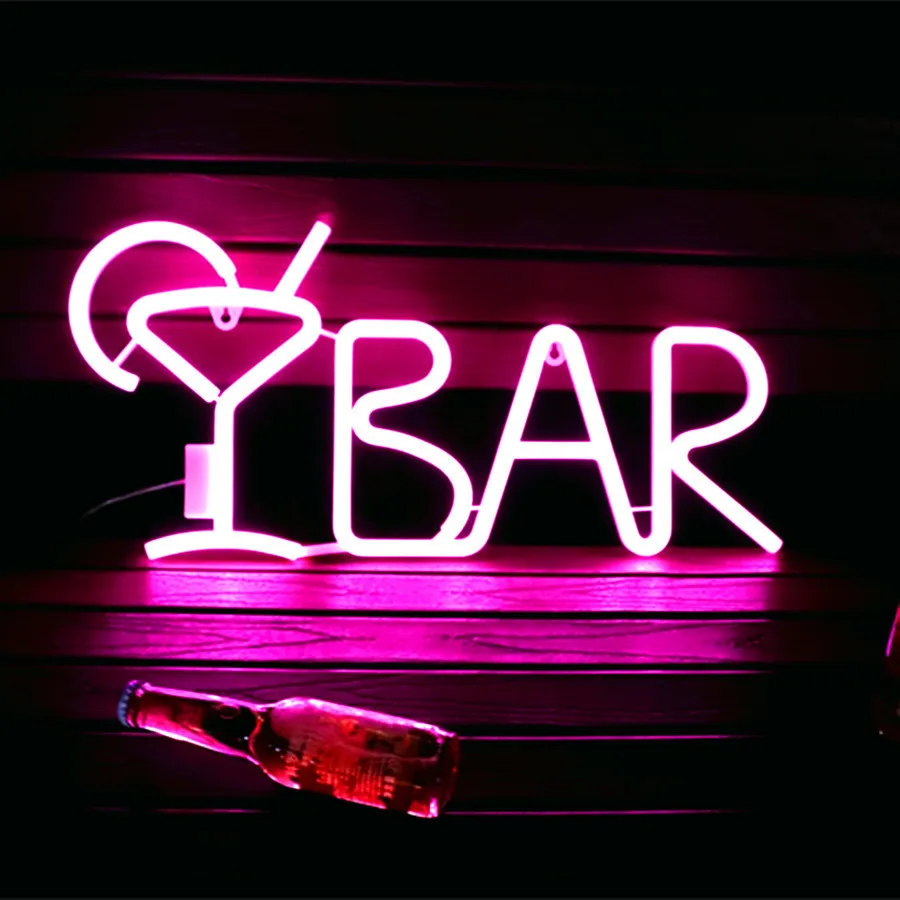 Decorative Objects Figurines Wine Glass Neon Sign LED Light Party Club Restaurant Shop Bar Bedroom Home Lamp USB Powered Atmosphere Wall Decor Gift 230609