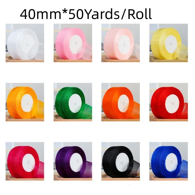 40mm 50 Yards/rouleau emballage cadeau rubans de Satin de soie artisanat fait à la main arc gâteau paquet ruban anniversaire mariage ruban décoratif