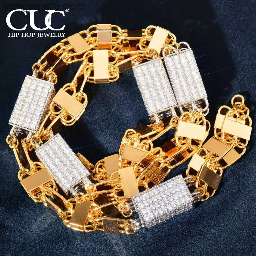 Colares com pingente CUC 15MM Block Chain Men Hip Hop Gargantilha Colar Iced Out Micro Pave Zircônia cúbica Cor Dourada Link Moda Punk Jóias Novo T230609