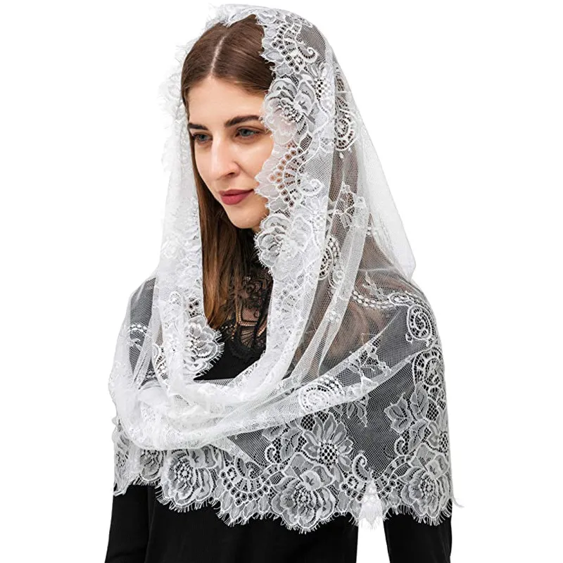 Church black Bride Lace Shawl Headdress Muslim Latin Headdress Muslim Bridal Veils