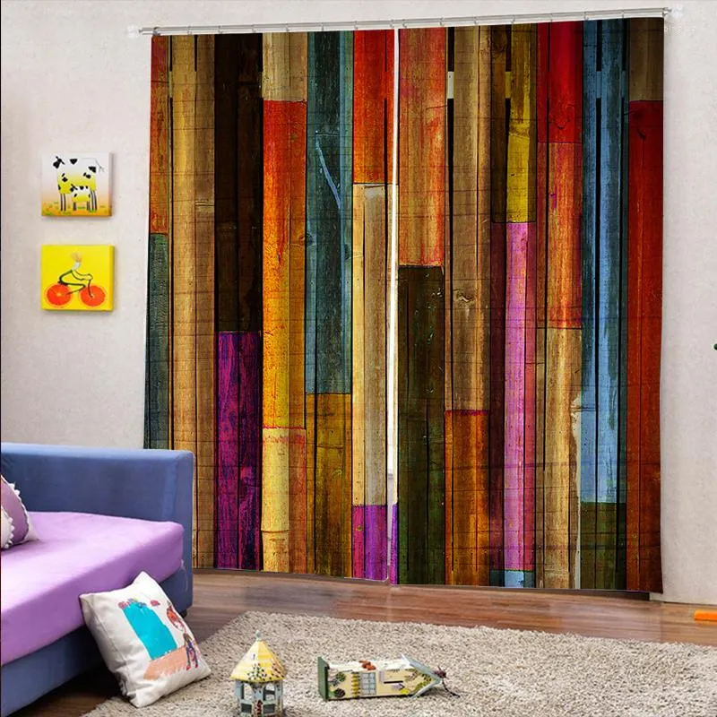 Curtain Colorful Wood Plank And Grain Farm Wooden Door Living Room Curtains For Bedroom Window Treatment Drapes