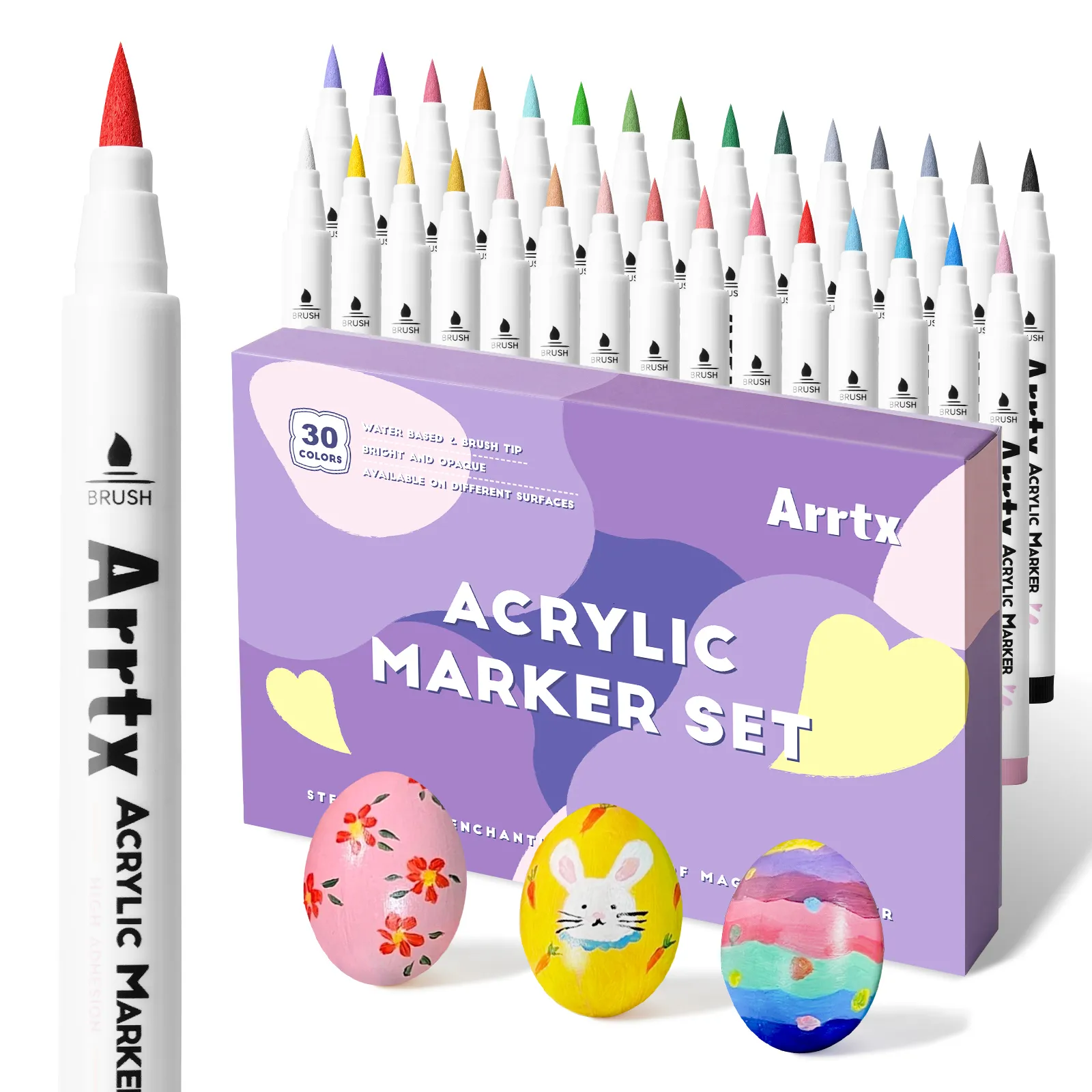 Marqueurs Arrtx 30 Couleurs Pastel Acrylique Pinceau Marqueur Peinture Stylos Disponibles Sur Rock Verre Toile Métal Céramique Tasse Bois Plastique Oeuf De Pâques 230608