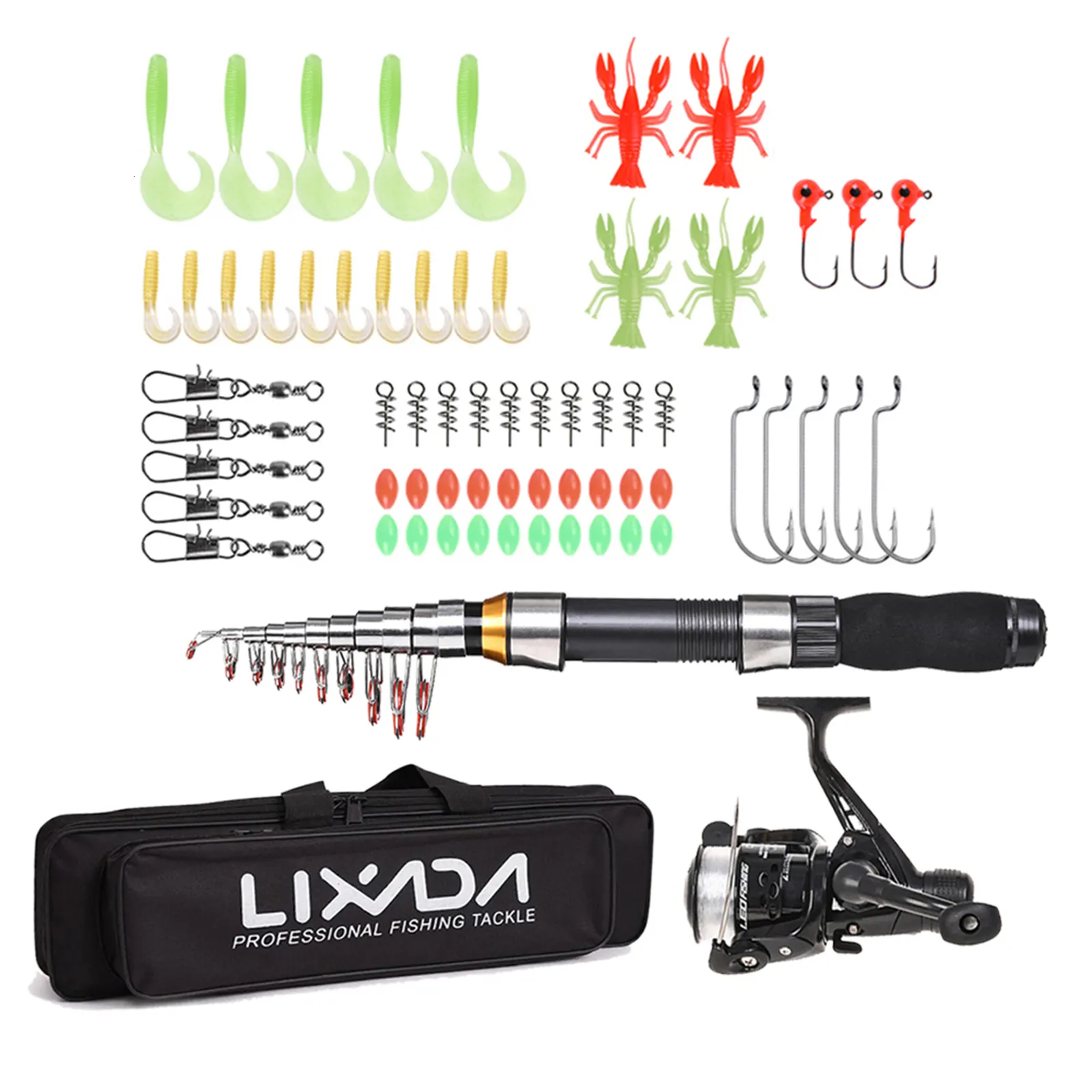 Rod Reel Combo Lixada Fishing Rod Reel Combo Full Kit 2.1m2.3m Telescopic Fishing  Rod Spinning Reel Set With Hooks Soft Lures Barrel Swivels 230608 From  Dao05, $15.58