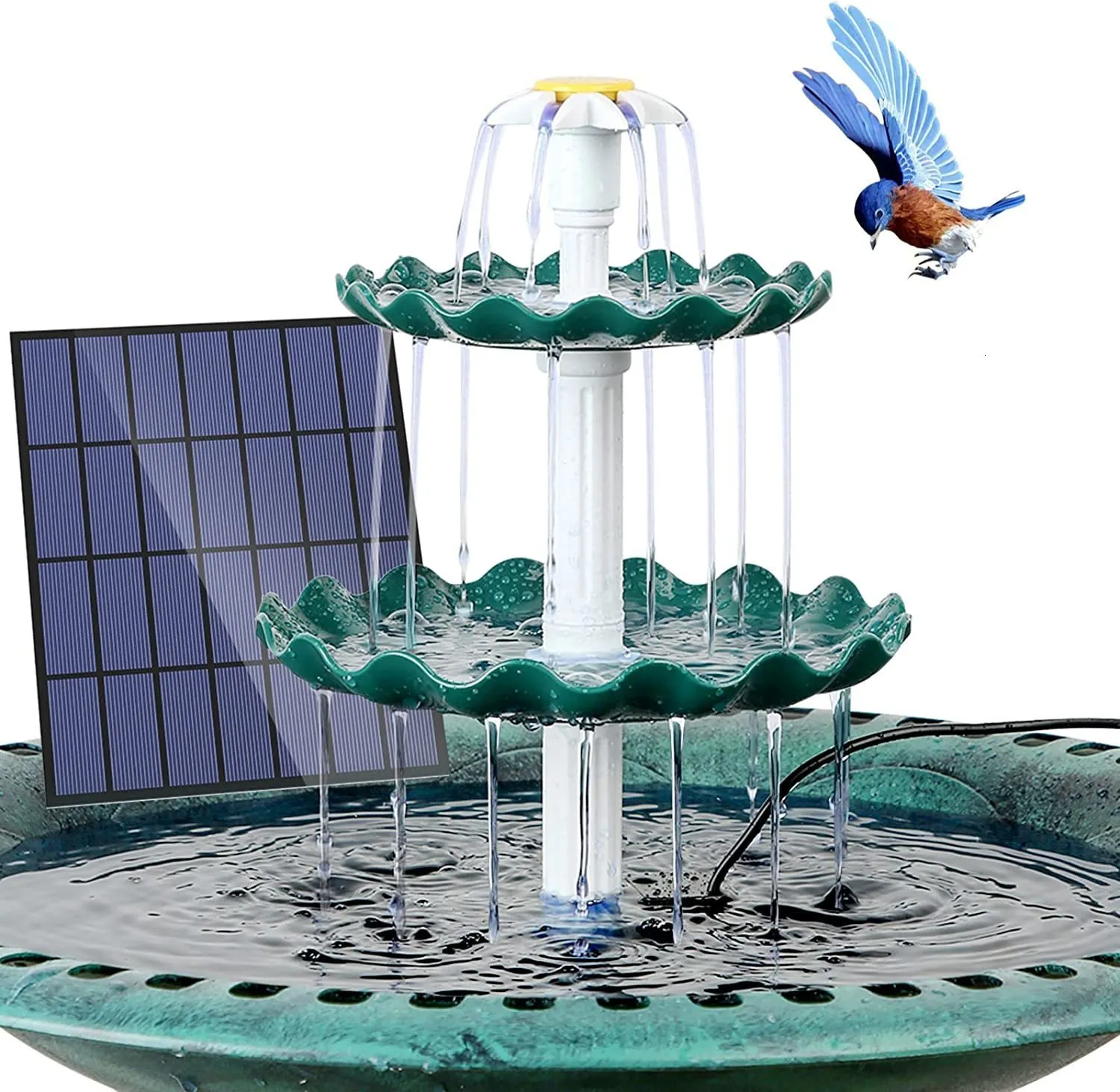 Gartendekorationen, 3-stufiges Vogelbad mit 3-W-Solarpumpe, DIY-Brunnen, abnehmbar und geeignet für die Dekoration 230608