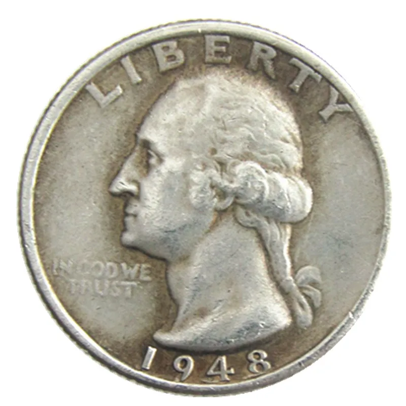 Moeda banhada a prata dos EUA 1948 P/D/S Washington Quarter Dollars