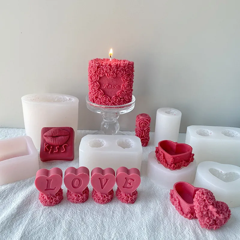 Kaarsen DIY Rose Heart Love Aromatherapie Kaars Schimmel Siliconen Mal Chocolade Snoep Taart Decoreren Schimmel 230608