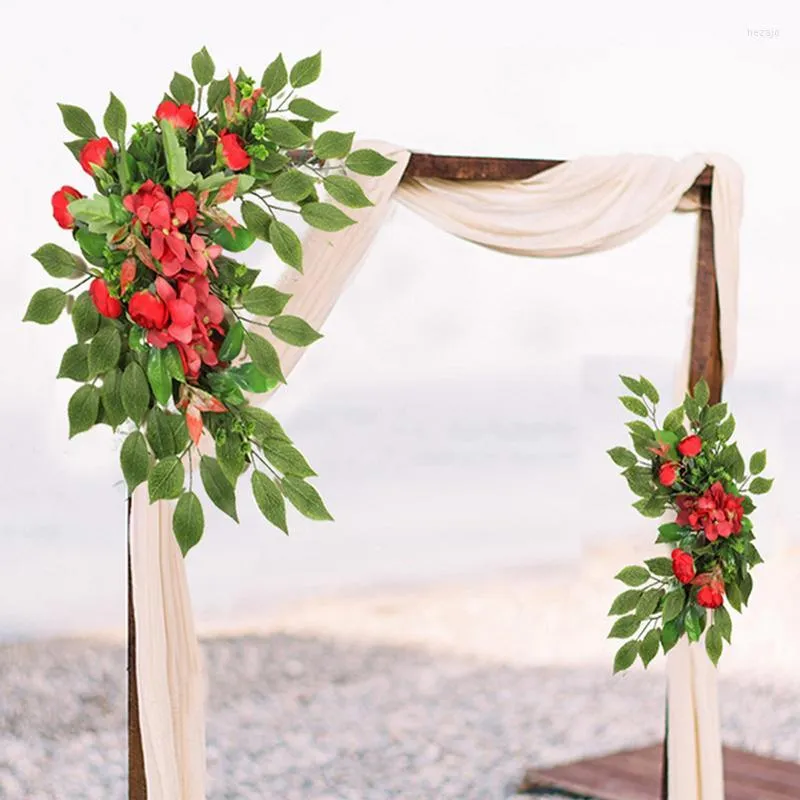 Fiori decorativi Arco per matrimonio artificiale Kit 2 pezzi Ortensia rossa Ricevimento per feste Sfondo Decorazione floreale