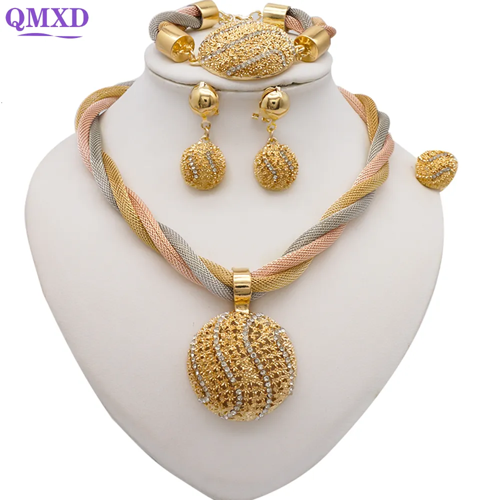 Conjuntos de joias de casamento design fino Dubai cor de ouro africano para mulheres conjunto de colar fantasia indiana presentes 230608