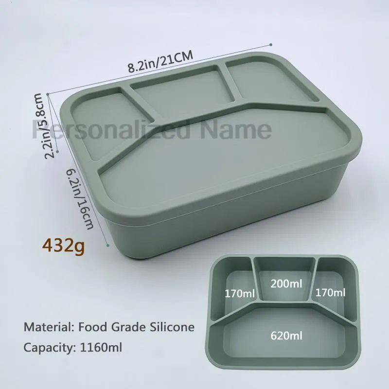 Fiambrera de silicona - 3 compartimentos - Silicona de grado alimenticio, a  prueba de fugas, fácil de limpiar - Verde
