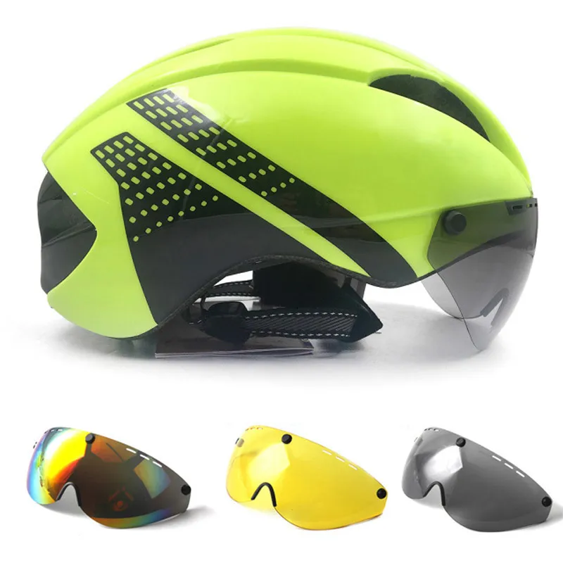 Cykelhjälmar Aero Hjälm TT Tid Försök Cykelhjälmar för kvinnor Män Goggles Race Road Bike Helmet With Lens Outdoor Cycling Safety Caps 230608