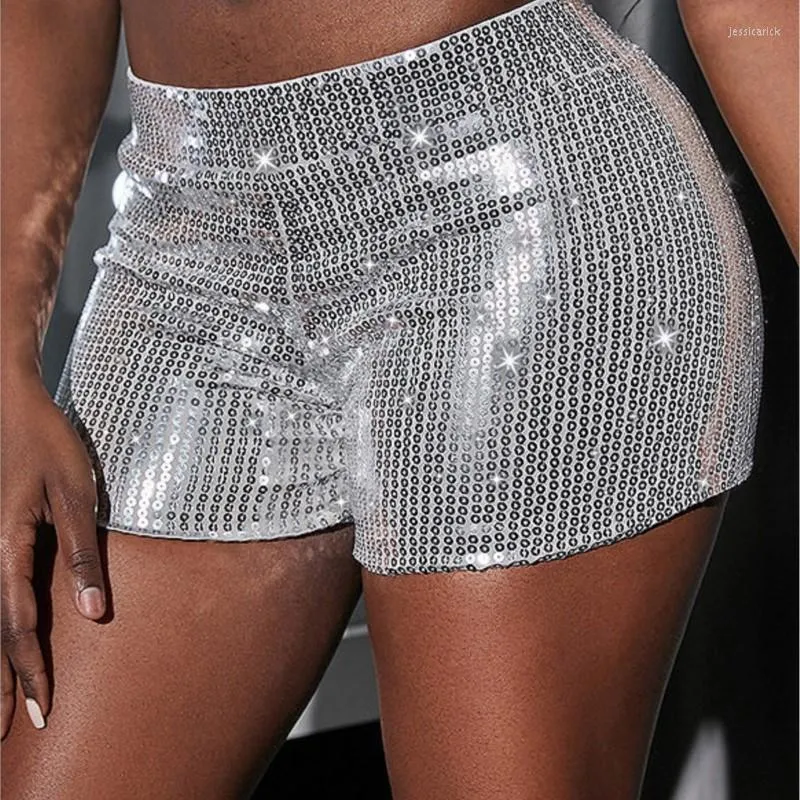 Shorts pour femmes SEPARQI Bling métallique Sexy pour femmes Sequin taille haute noir maigre fête discothèque bas de danse filles portent