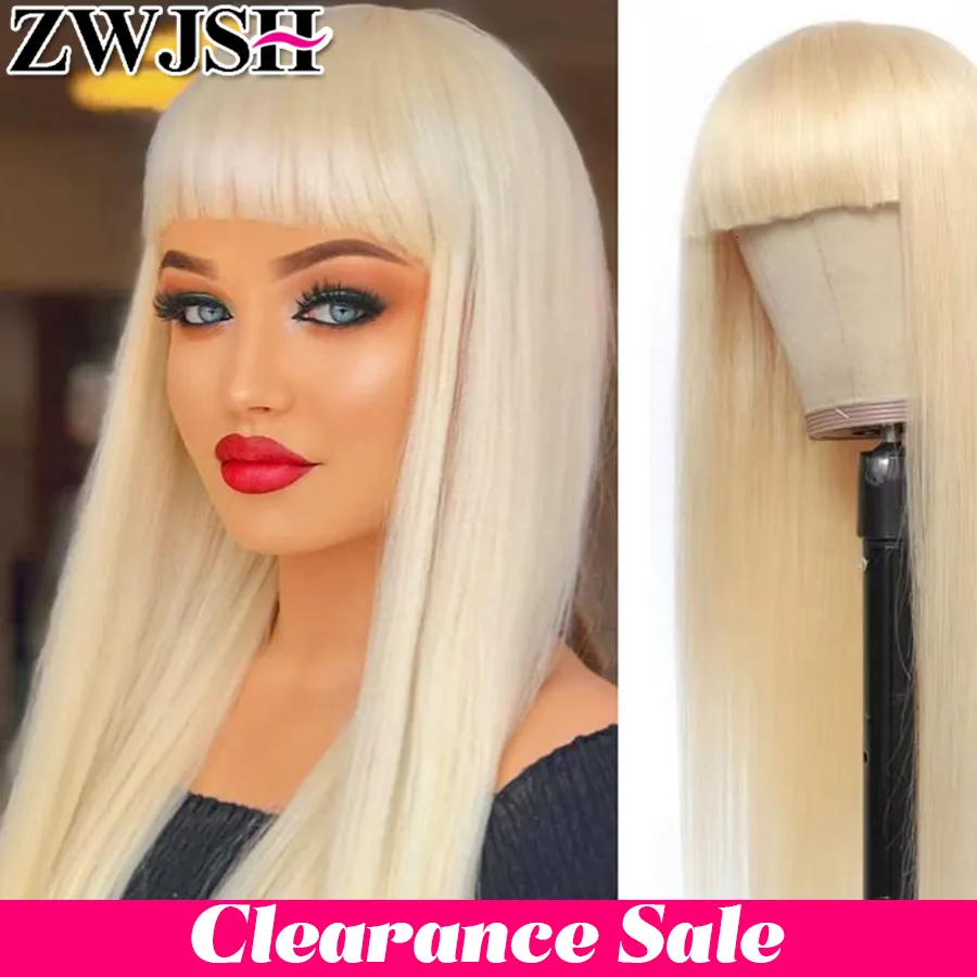 Perruques synthétiques Remy Cheveux humains 613 Wig Honey Blonde avec une frange pour les femmes longues Machine complète Full Fatelesless Fringe 30 pouces Zwjsh 230609