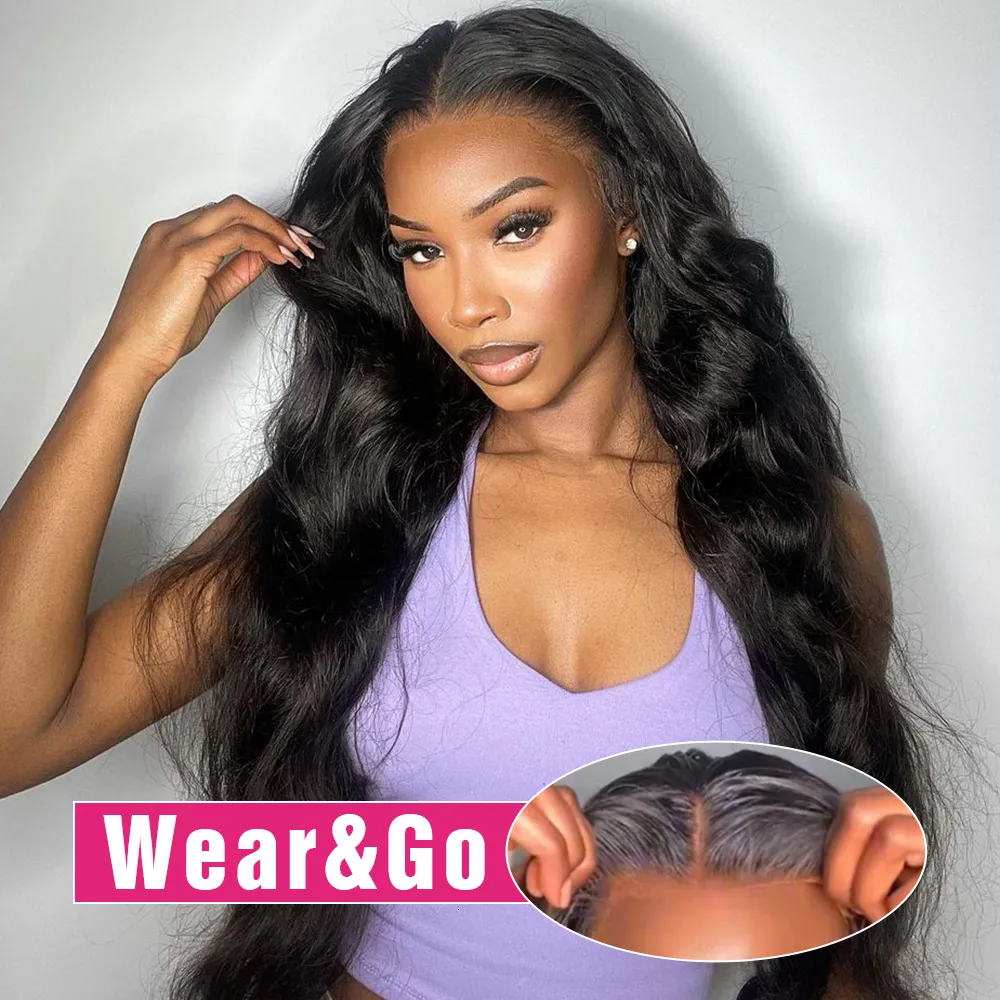 Perucas de renda Wear and Go Sem cola Peruca de cabelo humano 4X6 Onda corporal pré-depilada 13X4 Transparente sem cola Linha fina natural suíça pré-cortada 230609