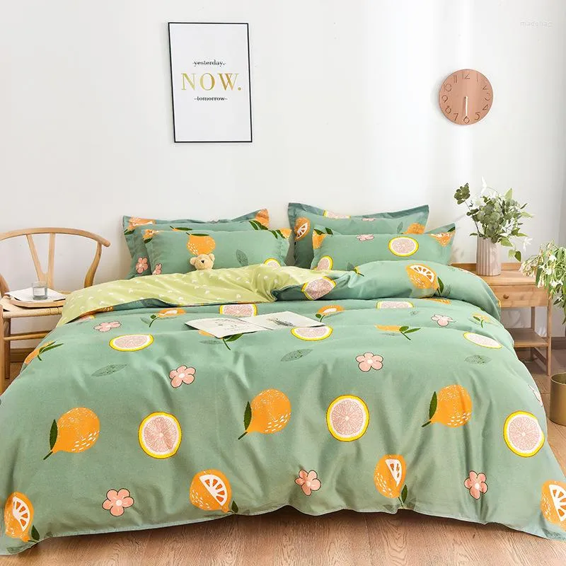 Set di biancheria da letto Lenzuola Copripiumini Cartone animato Frutta Stampa Decorazione Modelli Ispessito Puro cotone opaco