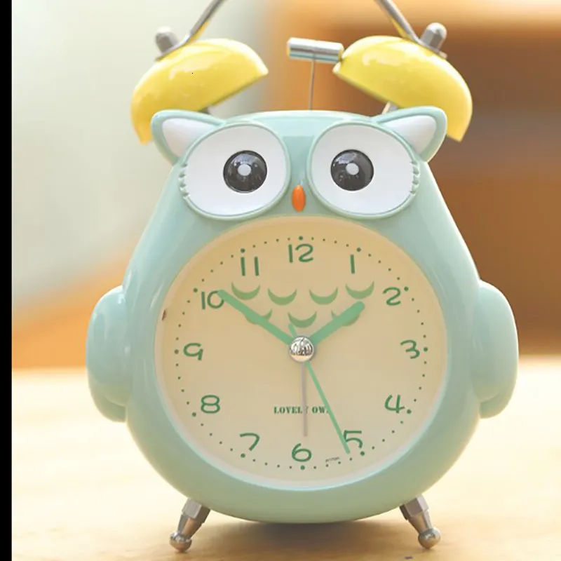 Desk Table Clocks Cartoon Owl Mute Digital Wake Up Clock Cute Totoro Ring Bell Metal Bedroom Quartz Alarm With Night Light 230608