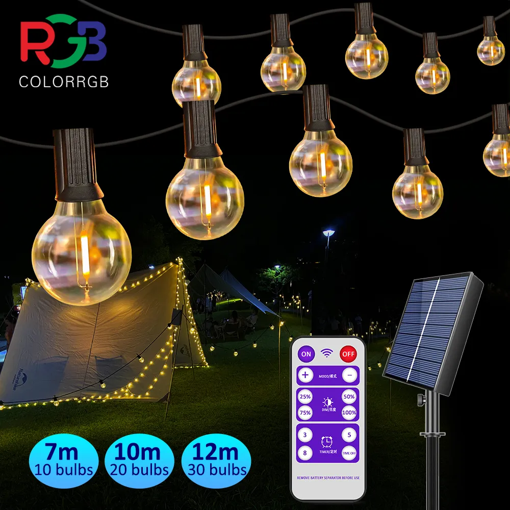 Décorations de jardin 12M 30 LEDS G40 Guirlande lumineuse solaire Patio extérieur Alimenté par USB Globe étanche suspendu avec incassable 230609