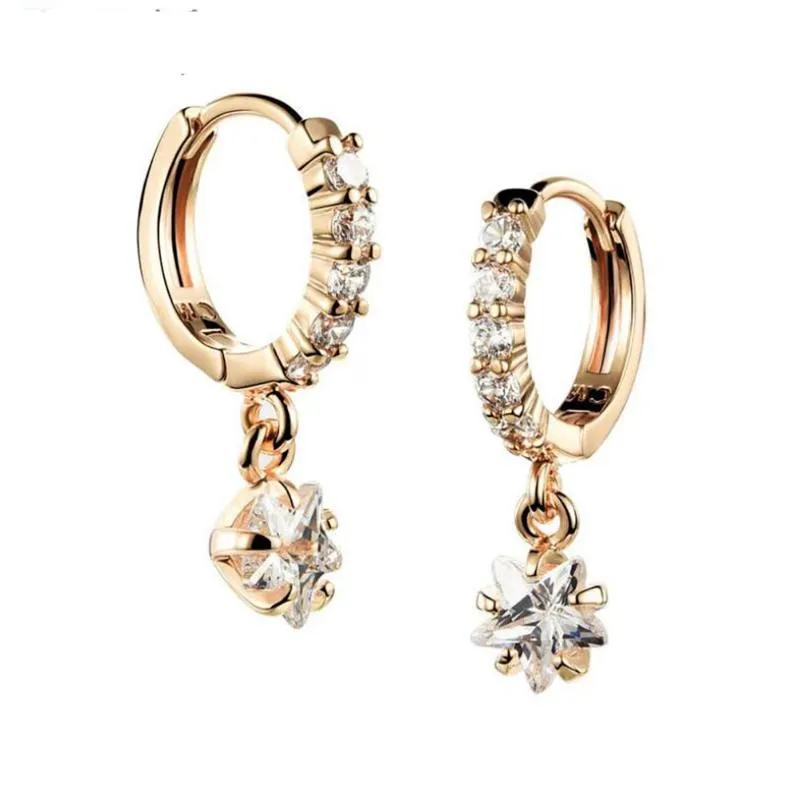 Baumelnde Ohrringe Kronleuchter Zarte Kupfer Micro Inlay Zirkon Stein Frauen Hoop Schmuck Gold Stern Ohrringe Mode Geschenk für Ihn