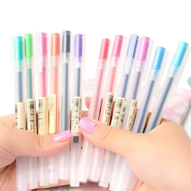 Stylos à bille 12 Colorlot 05mm Stylo gel coloré Fourniture de bureau scolaire Bullet days Compte à la main Papeterie Kawaii style MUJI japonais 230608