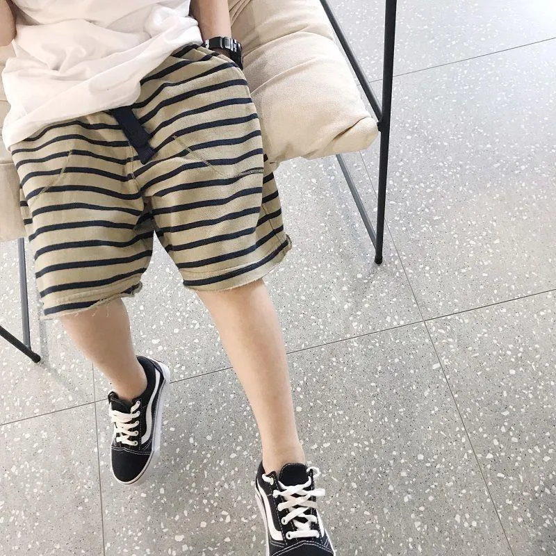 Şort Çocuk Pantolon Boy Yaz Yarım Uzunluk Korece Versiyon Pamuk Yumuşak İns Stripe İnce Basit rahat rahat moda gömlek 230608