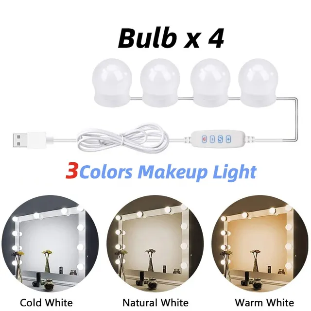 LED Vanity Lights for Mirror, Vanity Lights Stick on with 10 Dimmable  Bulbs, 3000K 4000K 6500K & 10 Level Brightness Adjustable, USB Cable,  Hollywood Mirror Lights for Makeup Dressing Room Bathroom 