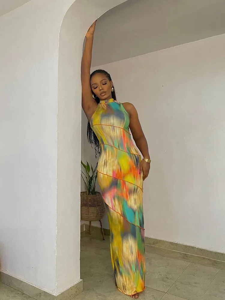 Vibrant Tie Dye Sleeveless Maxi Dress With High Neck... From Pong01, $13.76  In Bulk | DHgate.Com