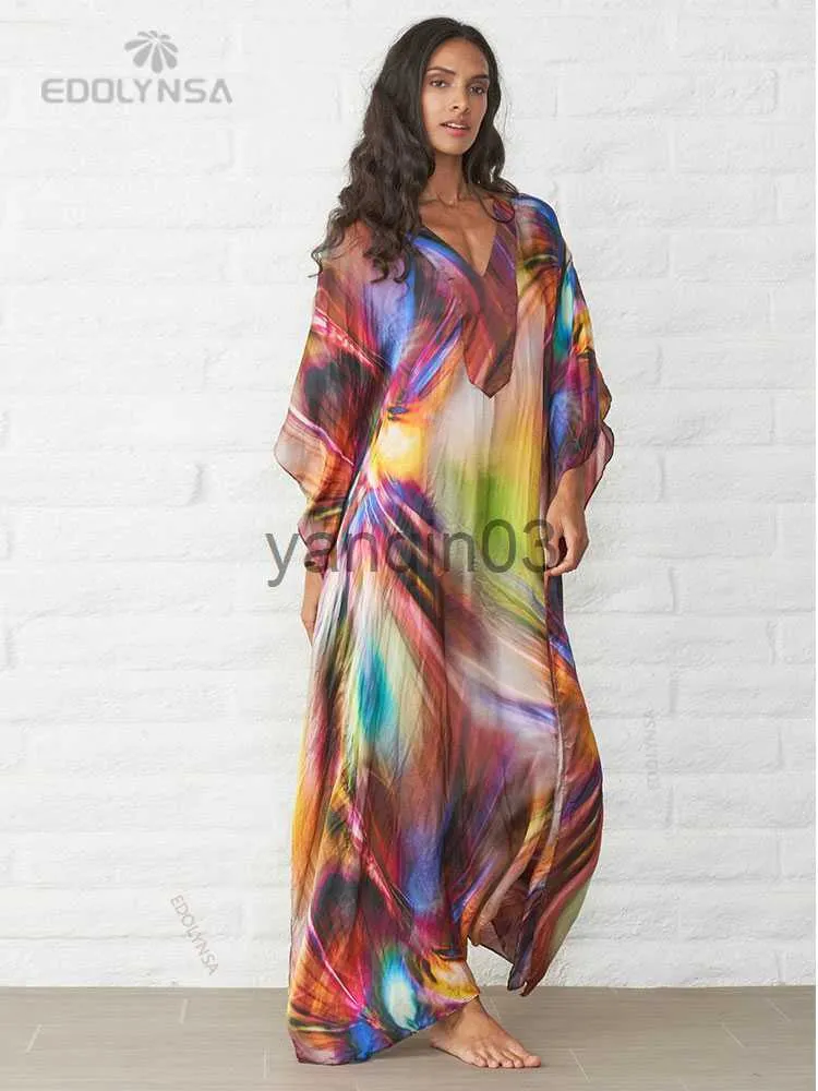 Casual Dresses Boho Quick-drying Long Kaftan Bikini Cover-ups Retro Plus Size Summer Dress Women Clothing Beach Wear Swim Suit Cover Up Q831 J230609