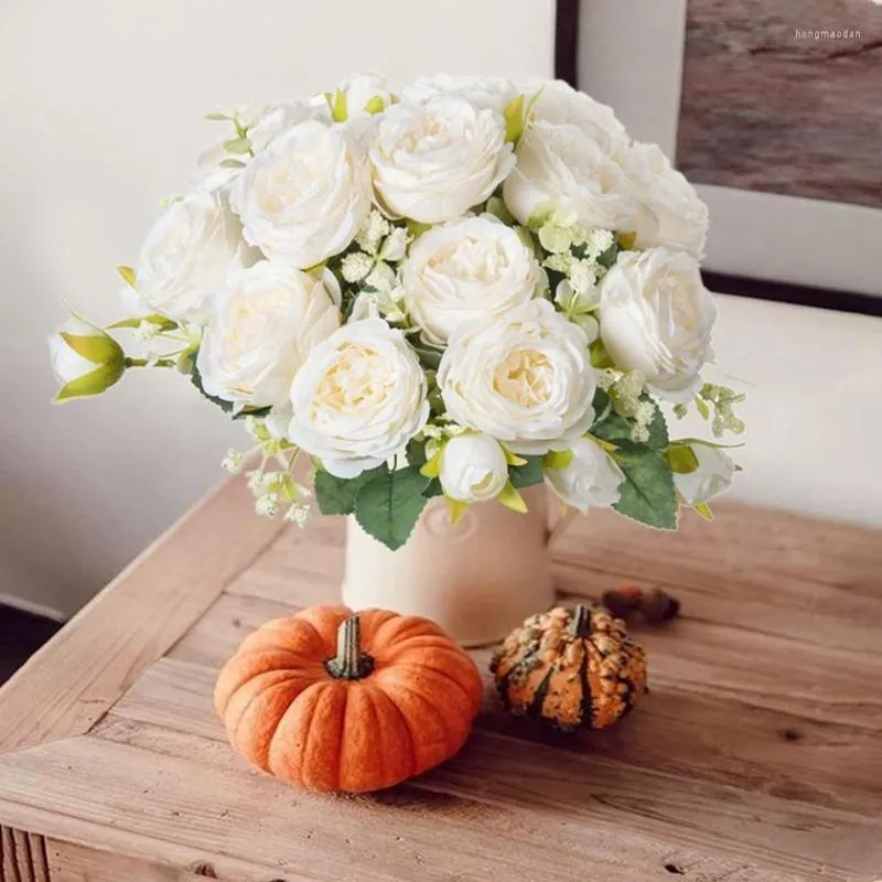 Flores decorativas Seda Falsa Peônia Vaso Decoração para Casa Guirlanda de Natal Casamento Noiva Segurando Pacote de Flores Acessórios para Festas Artificiais