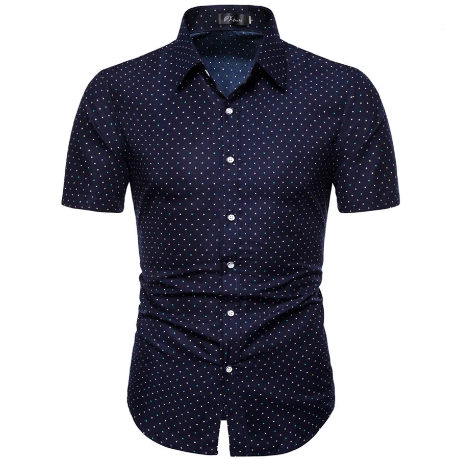 Chemises décontractées pour hommes M-5XL Dot-Print Chemises décontractées d'affaires pour l'été à manches courtes Régulier Grande taille Vêtements formels Mens Office Button Up Blouses 230608