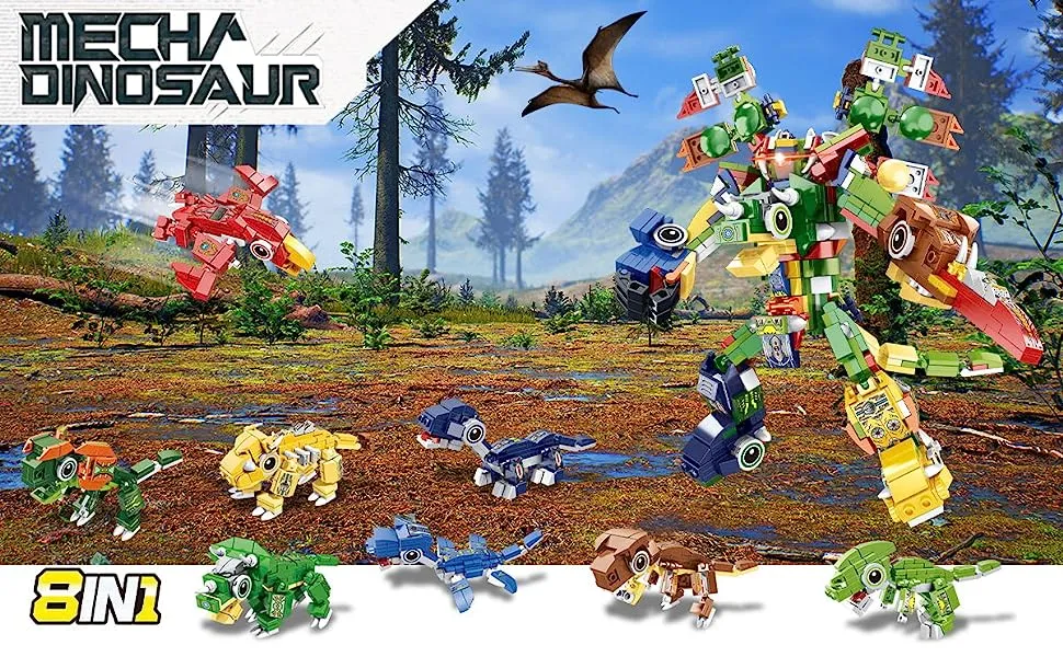 Kit Robot Dinosaure 5-en-1 Transformable – Télécommandé + APP – Blocs ABS – STEM – Tricératops & Ptérosaure – Pour Enfants 8 Ans+ – Cadeau Anniversaire