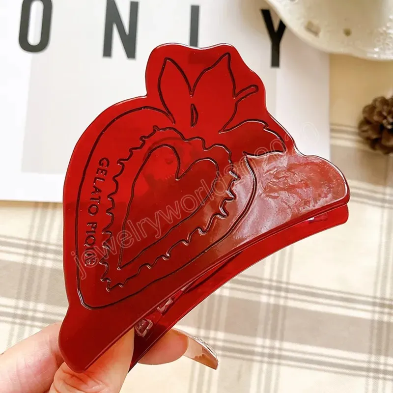 High Quality 10CM Big Fruit Strawberry Hair Clip Claw Cute Red Acetate Ponytail Clip Women Hair Accessories Fashion headwear