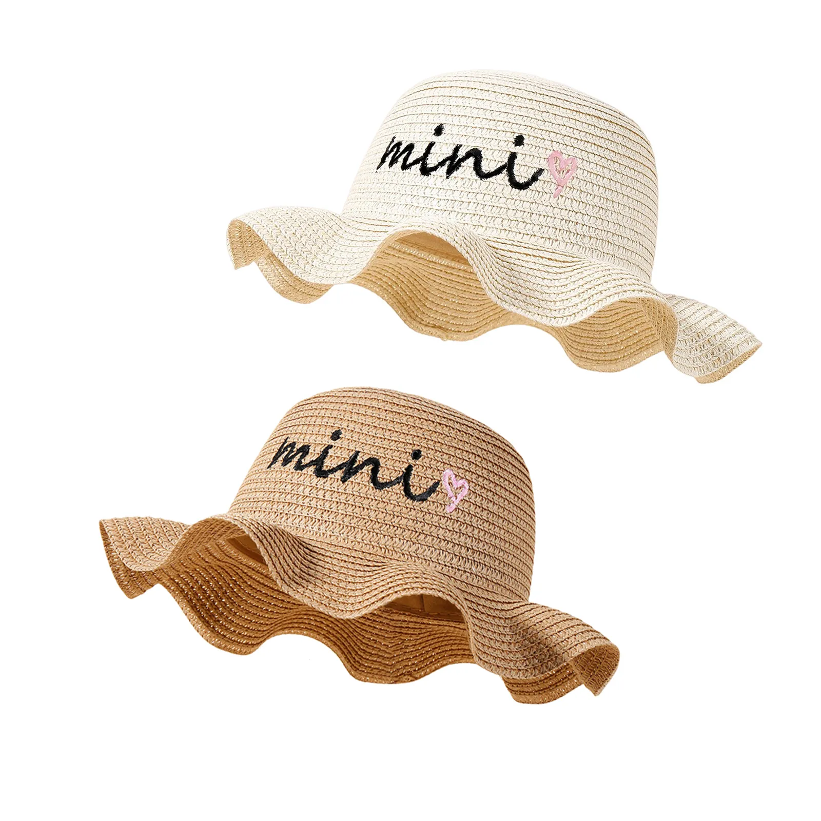 CAPS HATS -03-02 LIORITIIN 0-15 Years Kids Girl Bowler Straw Hat Wide Brim Beach Sun Caps Summer Seaside Travel Outdoor 230608