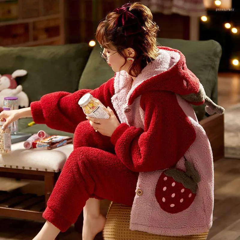 Womens Oversized Winter Fleece Pajama Set With Hooded Two Piece Pants,  Strawberry Loose Sherpa Robe With Hood, And Plush Nightgown For Warmth And  Style From Phineasravis, $64.99