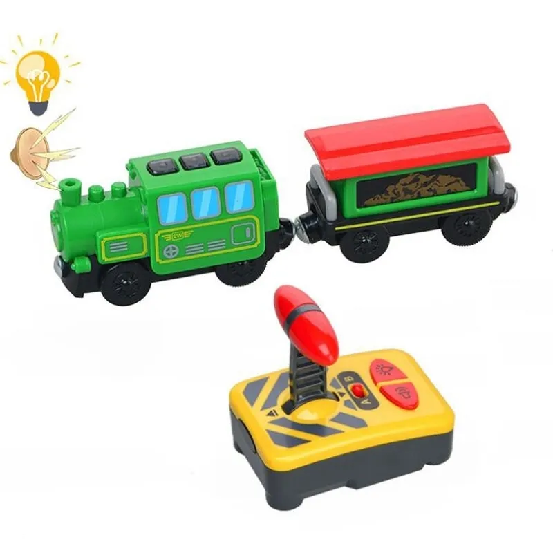 Diecast Model RC Electric Train Remte Control Truck Wooden Tracks Magnetic Rail Car Toys Raiway For Kids Gift 230608