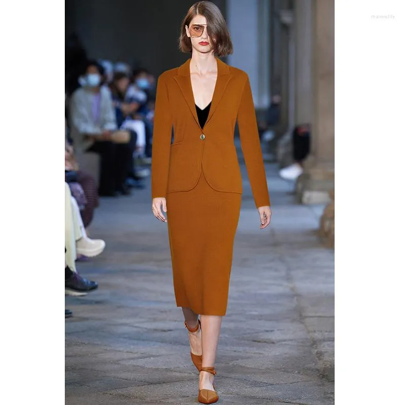 Work Dresses Janeyiren Fashion Runway Autumn/Winter Slim Dress Set Women Single Button Long Sleeve Coat Skirt 2 Piece