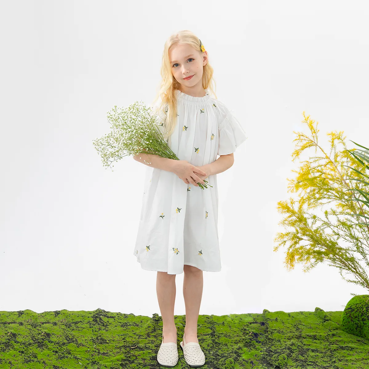 Girls Summer Cotton Dress with Lining Embroidery White Flowers Knee-Length  for Ages 7m-12y from Dhgate Girls Dresses - price 44.97