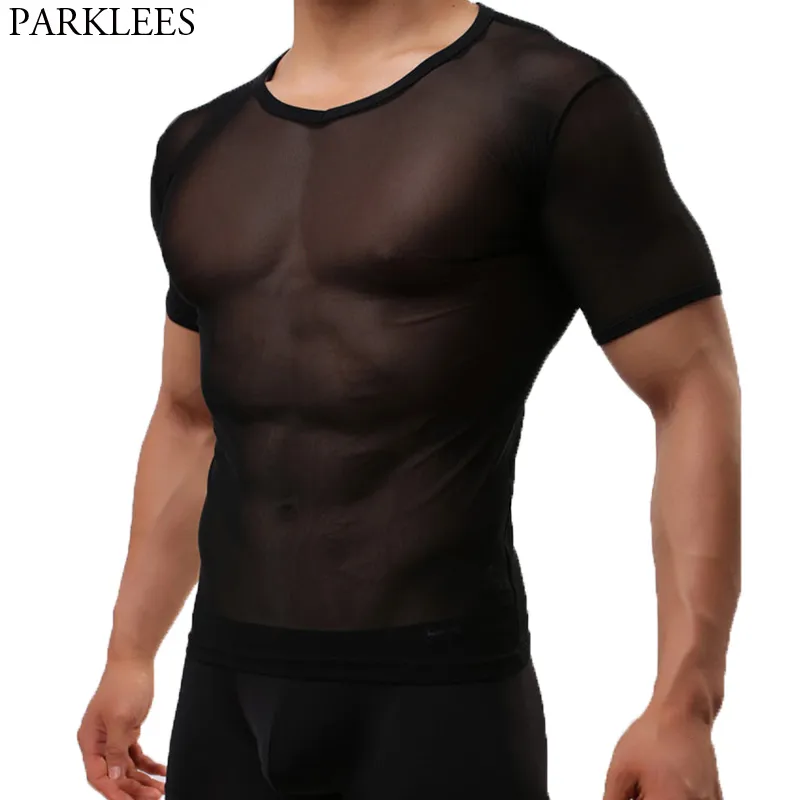 Camisetas Masculinas Sexy Transparente Manga Curta T-shirts Moda Roupas Intimas Transparentes Camisas Men Mesh Top Camisolas de Dormir 230608