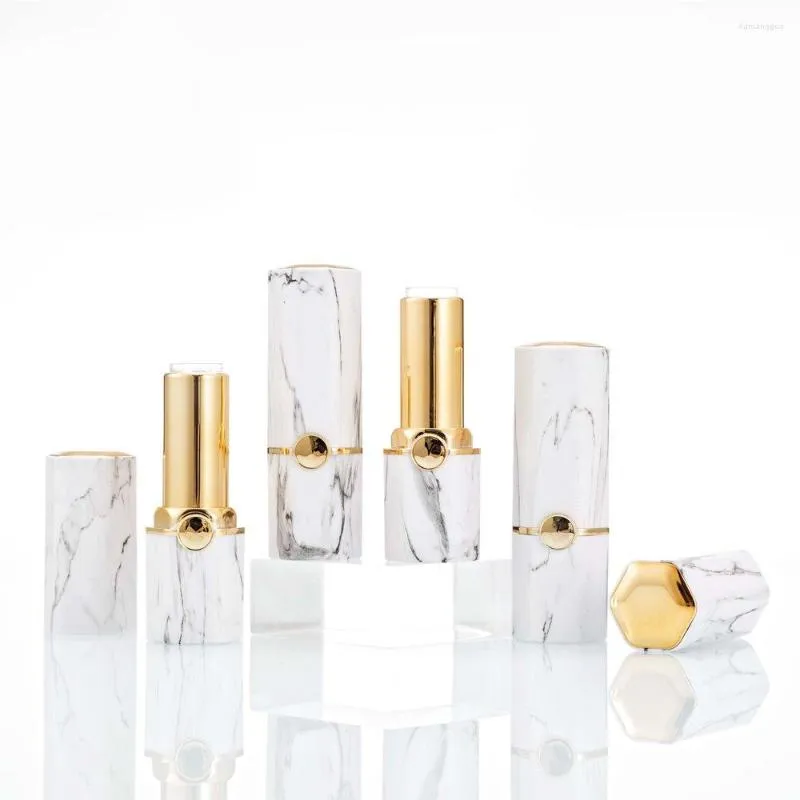Lagringsflaskor 100 st DIY kosmetisk förpackningsdiameter 12,1 mm hexagonal marmor läppstift rör Utsmyckningsläpp tom