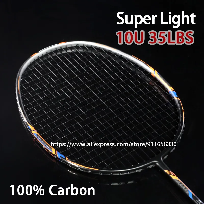 Badminton Rackets 1pcs Super Light 10U 100% kolfiber G5 13 kg Professional Training Racquet Strängd med väskor Sport för vuxen 230608