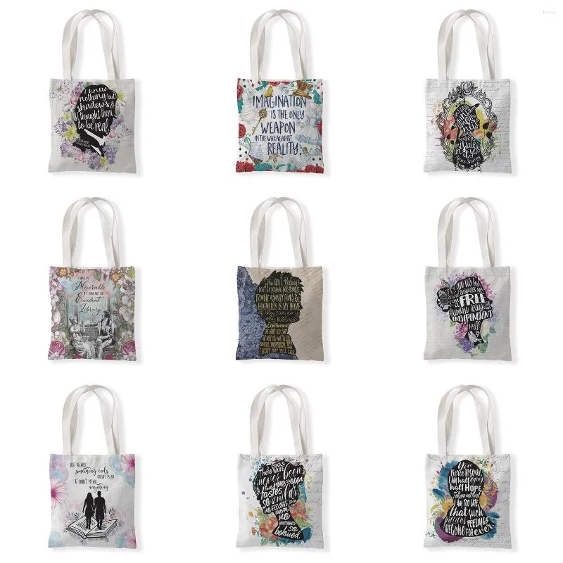 Sacs de rangement Graffiti lettres imprimer sac fourre-tout sacs à main pour femmes fleurs feuilles oiseaux fille Shopping grande capacité